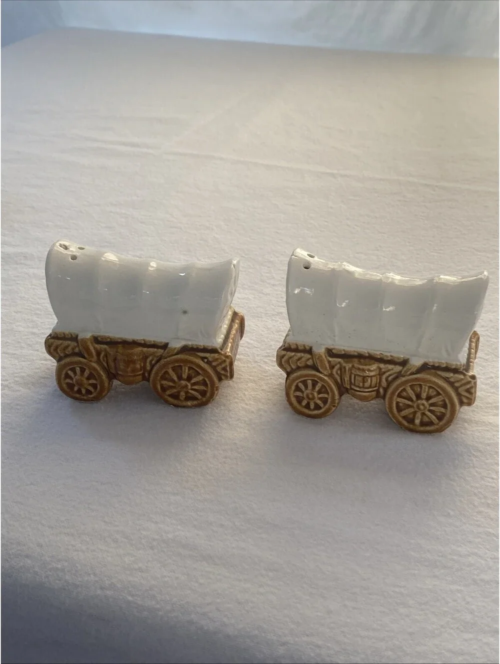 Vintage Ceramic Covered Wagon Salt and Pepper Shakers